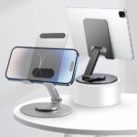 מעמד מתכתי מתכוונן לטלפון נייד וטאבלט עם זרוע מסתובבת 360