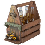 מנשא עץ לשישה בקבוקי בירה חזית בר + אופנוע + פותחן