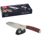 "Comida" סט סכין סנטוקו מקצועית 30 ס"מ (להב 18 ס"מ) ידית עץ עם משחזת