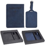 סט נסיעות כולל כיסוי לדרכון ותג מזוודה דמוי עור PU במארז מתנה