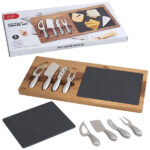 "Comida" סט לוח עץ מהודר ACACIA לחיתוך גבינות משולב עם 4 סכיני גבינה