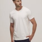 חולצת לייקרה צווארון V גבר שרוול קצר